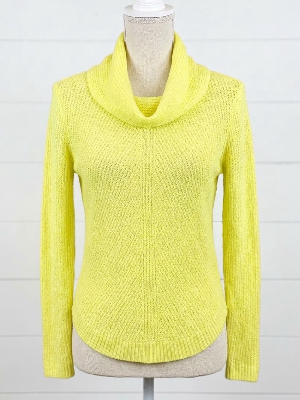 Tahari Cowl Neck Knit Ribbed Sweater Pastel Yellow XS